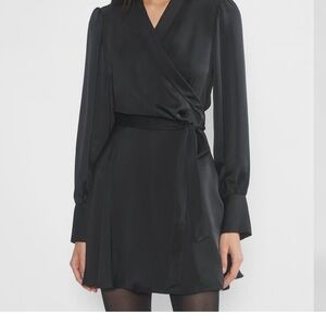 Aritzia Black Long Sleeve Wrap Dress